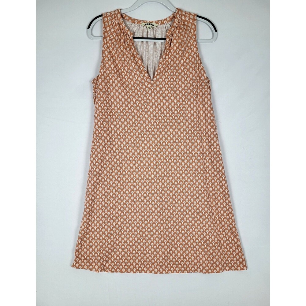 Boden Notch Neck Jersey Dress US 10L 10 Long Sleeveless V Neck Floral